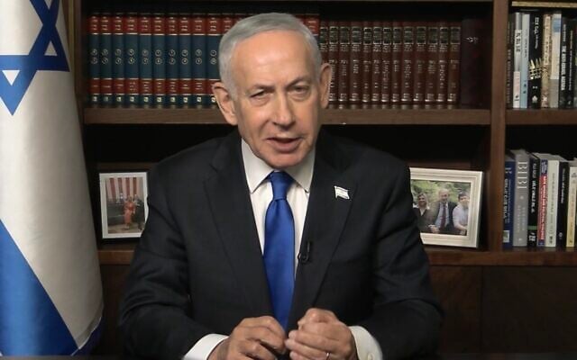 Prime Minister Benjamin Netanyahu gives a video statement criticizing Spain on April 10, 2026. (Screen capture/GPO)